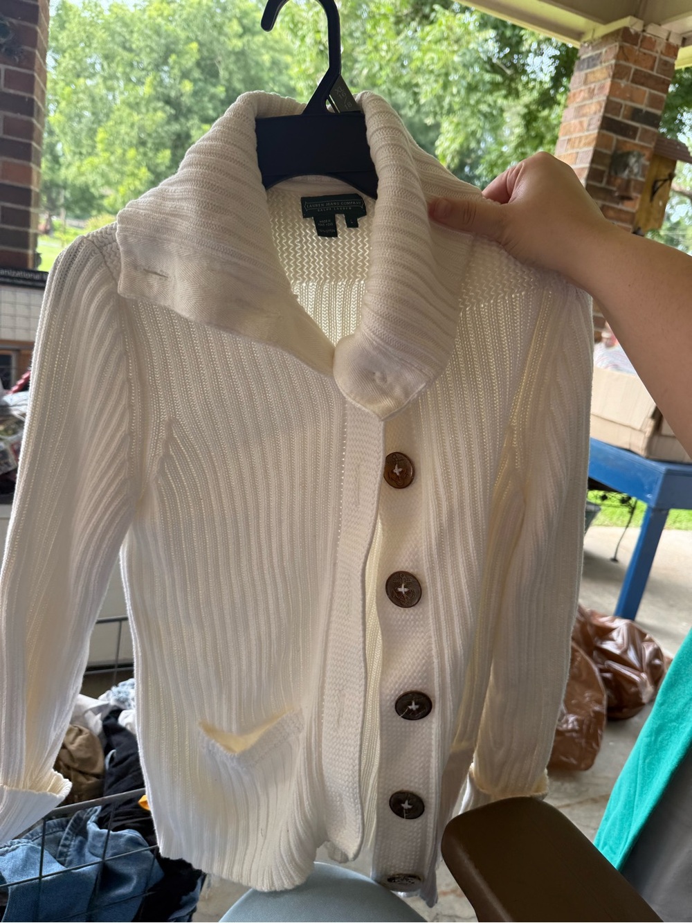 Vintage Lauren Ralph Lauren ivory ribbed cardigan sweater with gold buttons